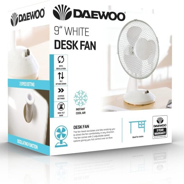 Daewoo COL1062 9-Inch Table Fan, Portable Desk Fan