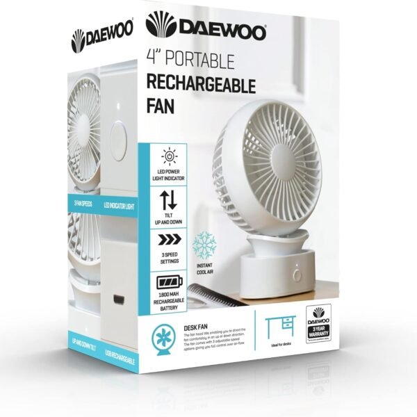 Daewoo 4" Portable Rechargeable Fan
