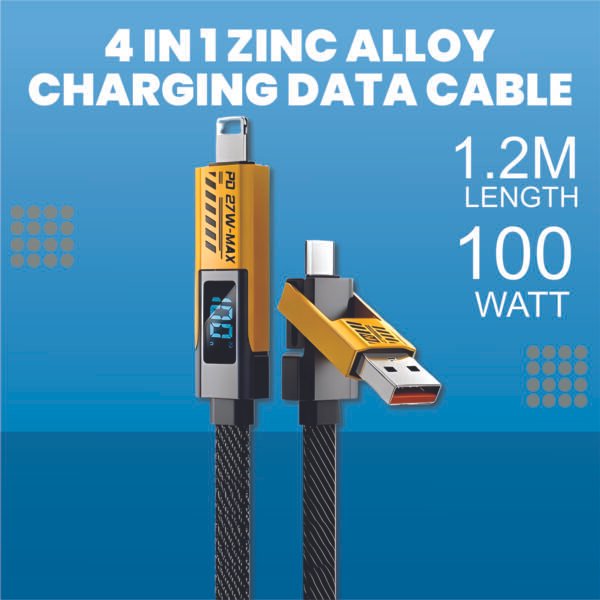 ANG 4 in 1 Charging Data Cable 100W With Digital LED Display