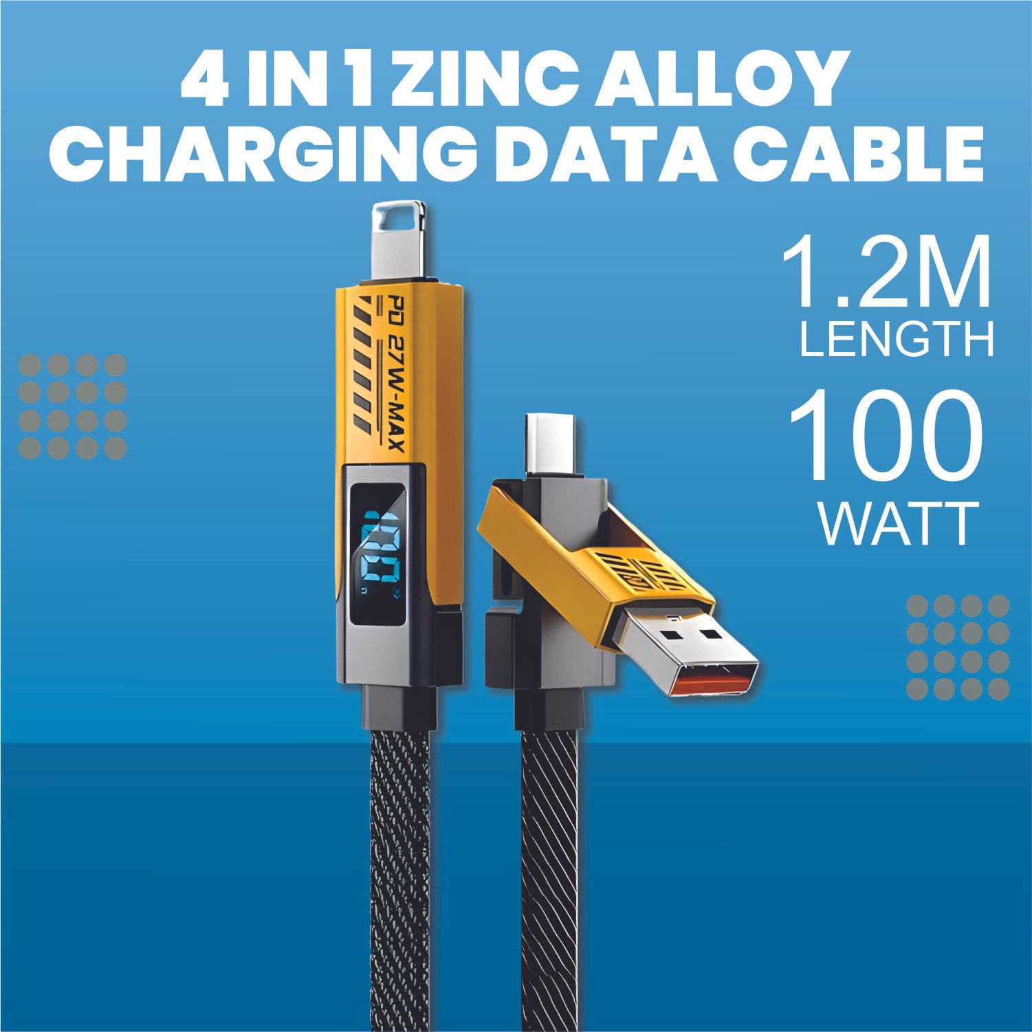 Image 1 ANG 4 in 1 Charging Data Cable 100W With Digital LED Display - Image 1