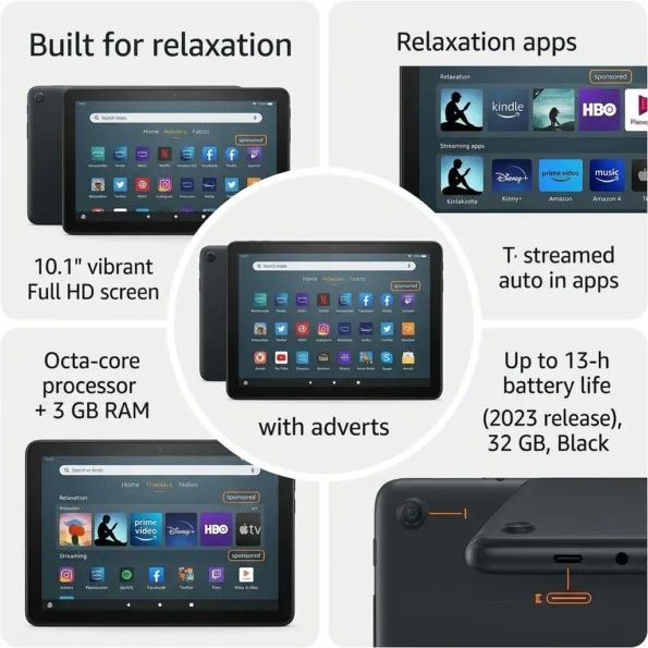Amazon Fire HD 10 2023 tablet in Black with 10.1-inch Full HD display and 32GB storage