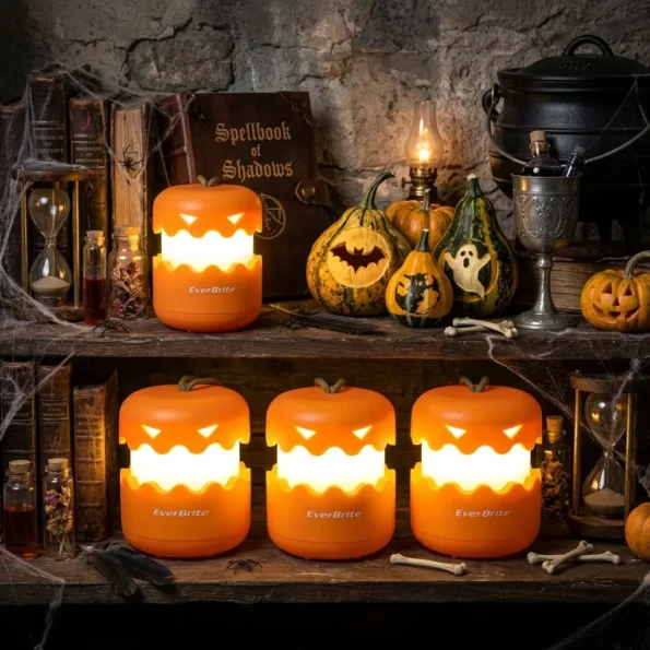 EverBrite Pumpkin Lantern Halloween Lights with lanyards, 3-pack