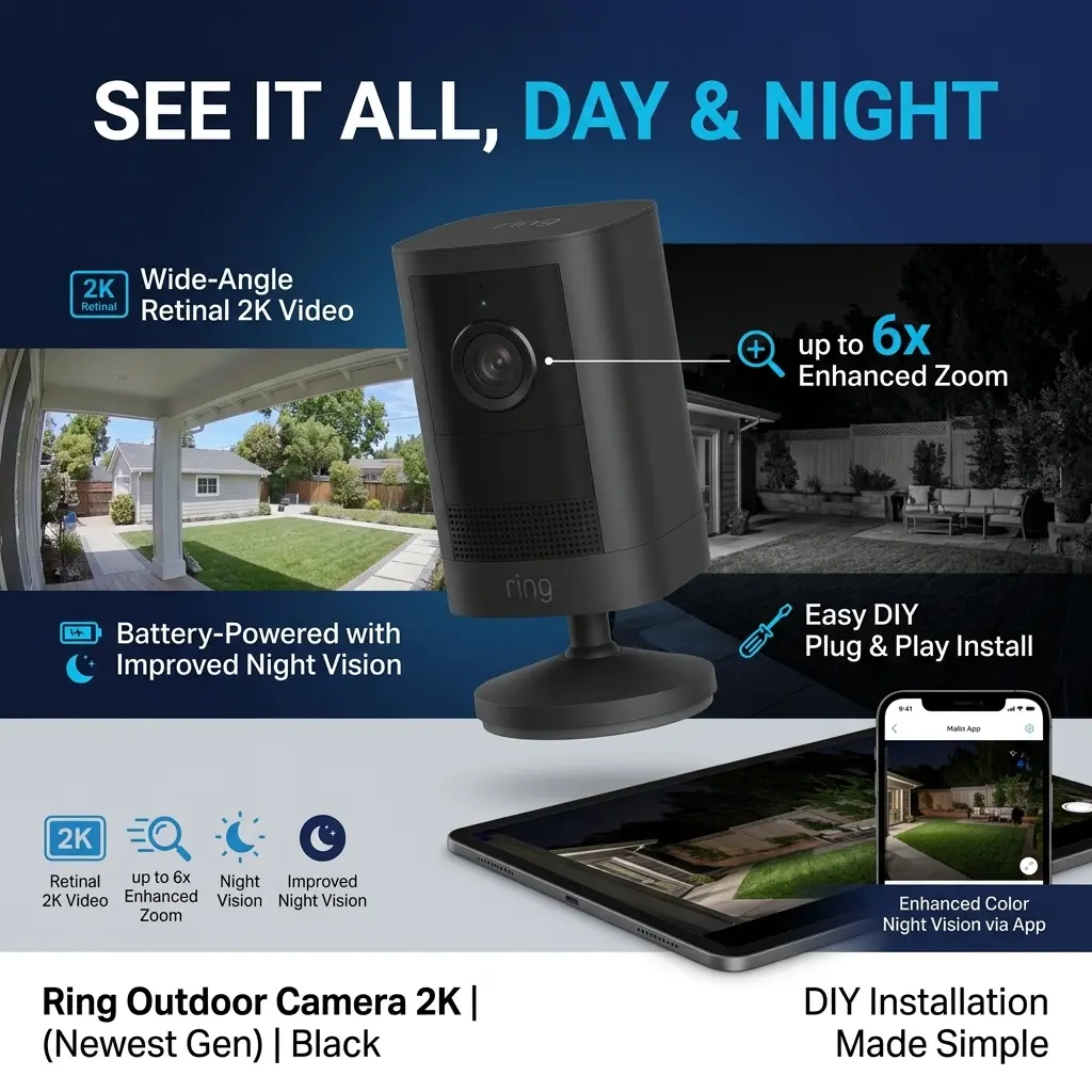 ring-outdoor-camera-2k-battery-black Ring Outdoor Camera 2K Battery Black with Retinal 2K video and enhanced zoom
