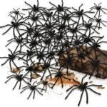 obqo 100 pieces black Halloween plastic spiders for spooky party decorations and realistic scary prank displays