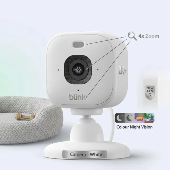 Blink Mini 2K+ indoor plug-in security camera in white