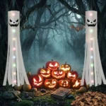 Jsdoin 180cm Halloween ghost windsocks with colourful 2m LED lights, two-piece outdoor decoration set