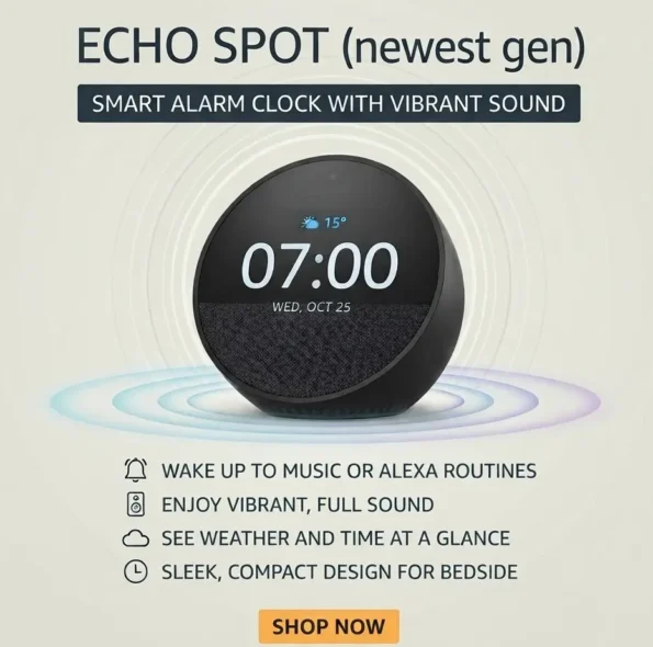 Amazon Echo Spot Black smart alarm clock with Alexa