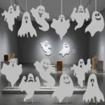OuMuaMua set of 6 Halloween ghost yard signs with spooky faces and ground stakes for outdoor lawn and garden decorations
