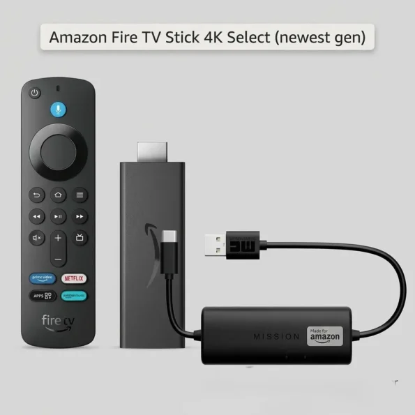 Amazon Fire TV Stick 4K Select streaming device with Alexa Voice Remote and Made for Amazon USB power cable