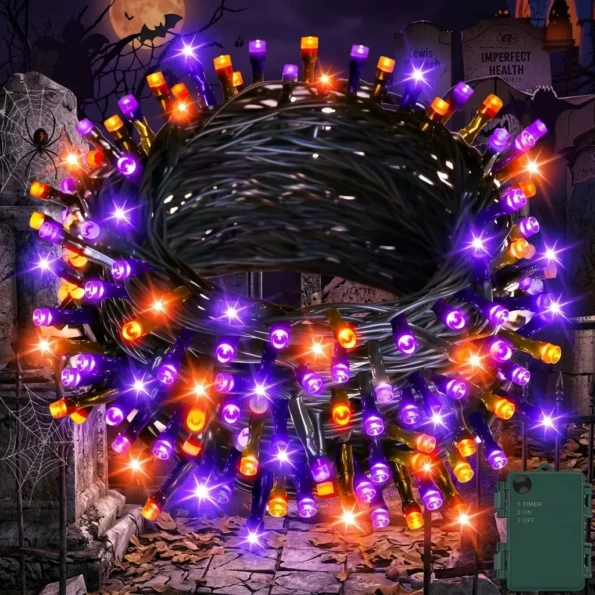 Gcstnn Halloween fairy lights with 50 orange and purple LEDs on a 16.4ft waterproof battery-powered string