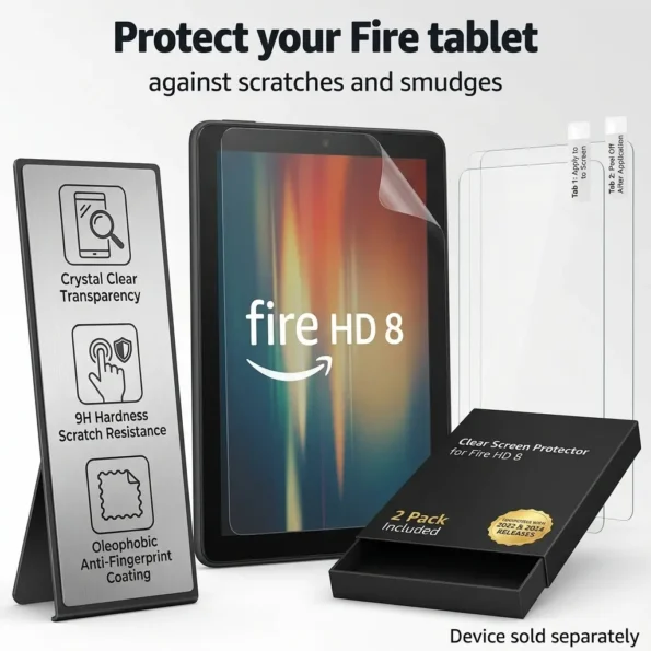 Two clear screen protectors for compatible Amazon Fire HD 8 tablets