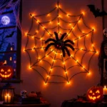 CNMTCCO Halloween spider web lights with plush spider, 3FT 100CM indoor spooky decoration