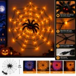 CNMTCCO Halloween spider web lights with plush spider, 3FT 100CM indoor spooky decoration
